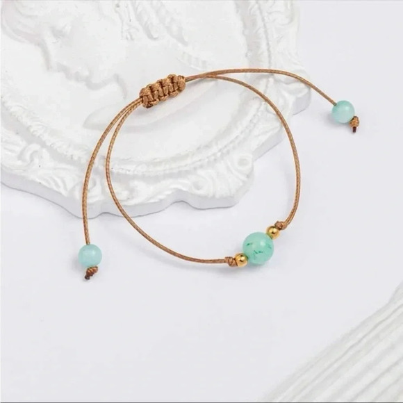 Mint Green Beaded Bracelet | Boho Adjustable Healing Stone Jewelry - Picture 2 of 3